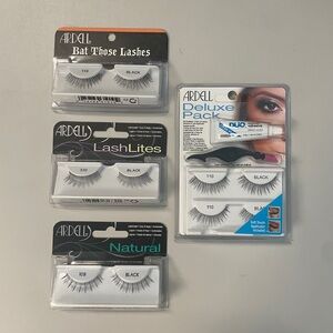 NWT/NIB Ardell Black False Eyelashes with Adhesive - 4 packs set